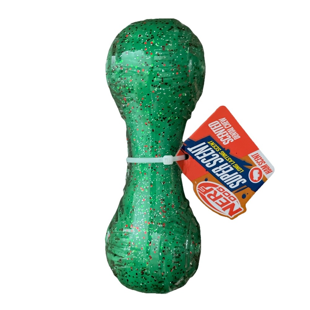 Nerf Dog Super Scent Chew Teething Toy New Long Lasting Christmas Green Busy